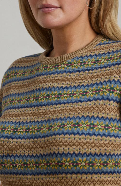 RALPH LAUREN LAUREN RALPH LAUREN FAIR ISLE SHORT SLEEVE COTTON & LINEN SWEATER 