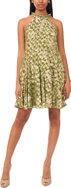 CeCe Metallic Leaf Print Dress