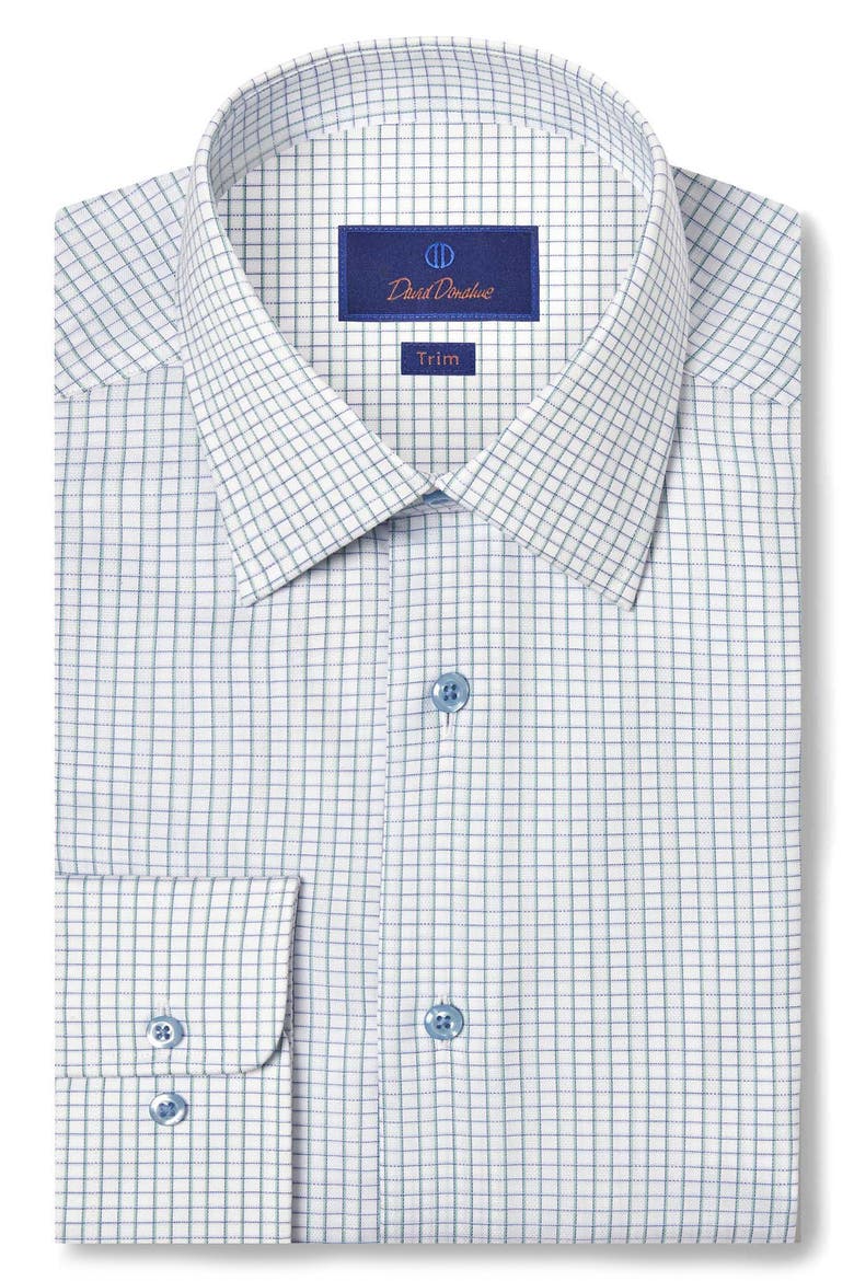 Trim Fit Check Cotton Dress Shirt, Main, color, GREEN/ SKY