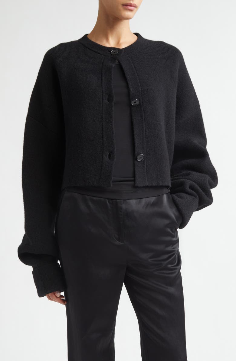 TOTEME Oversize Crop Wool Cardigan, Main, color, Black