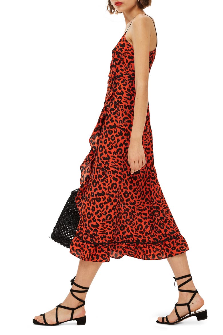 Animal Ruffle Slipdress, Alternate, color, ORANGE