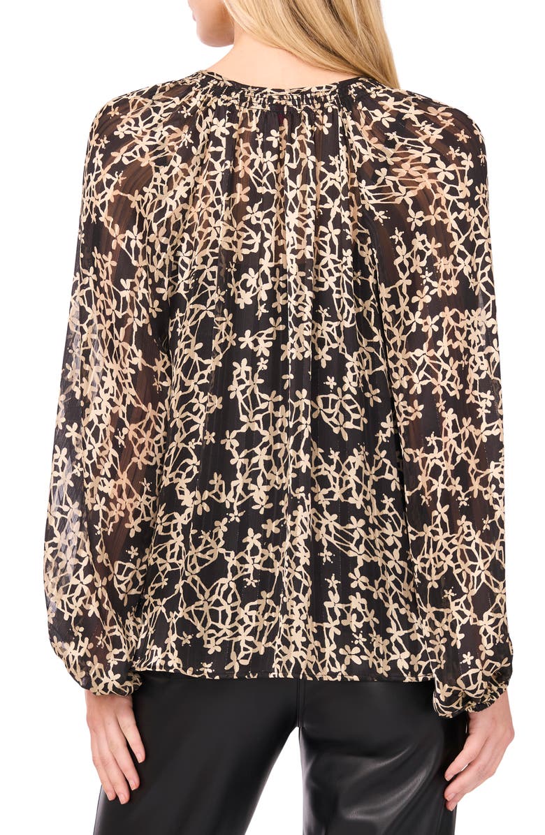 Vince Camuto Floral Metallic Stripe Satin Top, Alternate, color, Rich Black