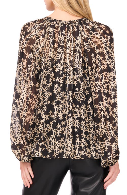 Vince Camuto Floral Metallic Stripe Satin Top In Black