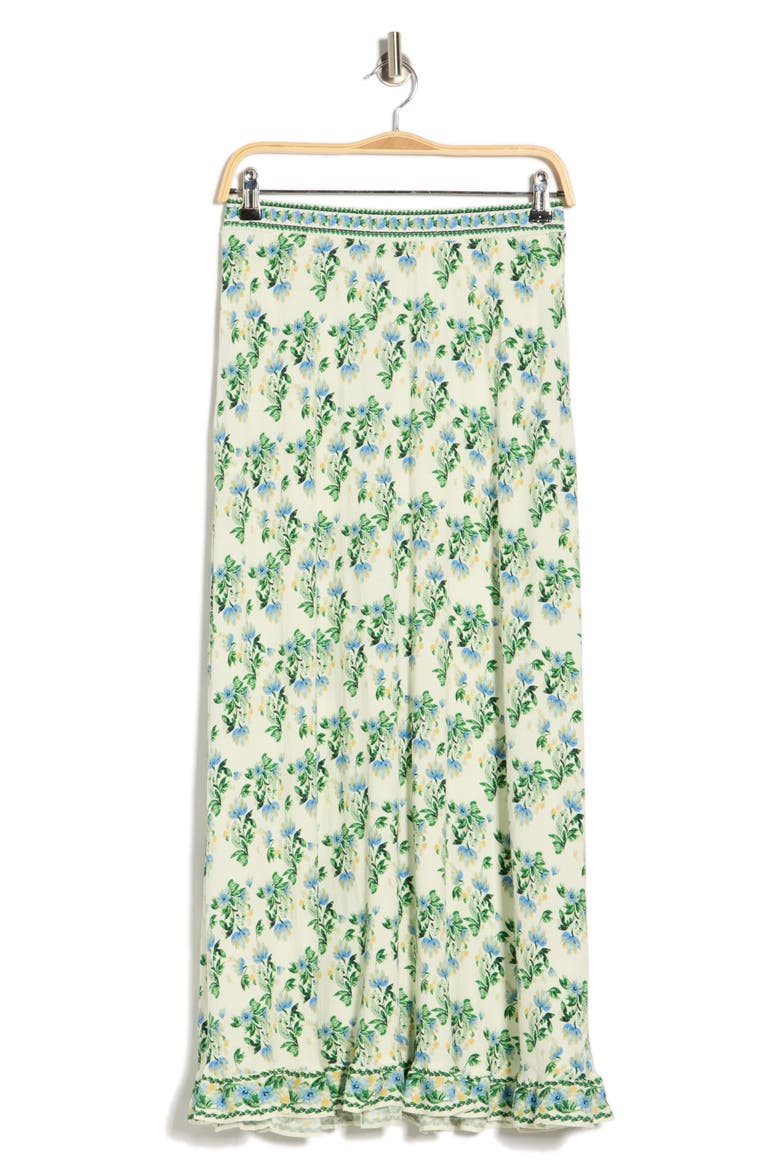 Floral Pull-On Maxi Skirt, Alternate, color, CREAM/ BLUE MED BLOOMS