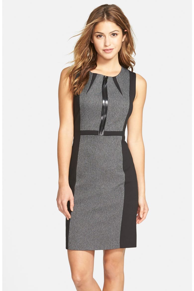 Front Zip Colorblock Sleeveless Sheath Dress, Main, color, CHARCOAL/ BLACK