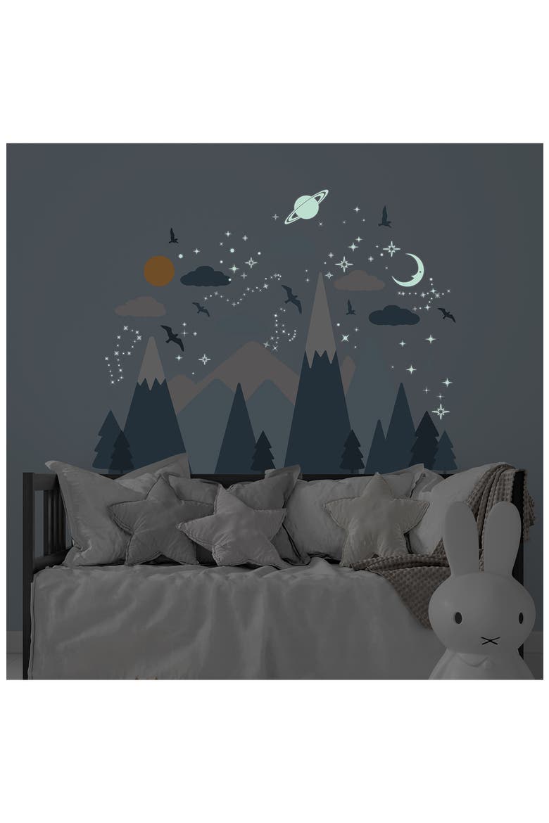 Blue Mountains Under The Glowing Sky Wall Decal Set, Alternate, color, BLUE