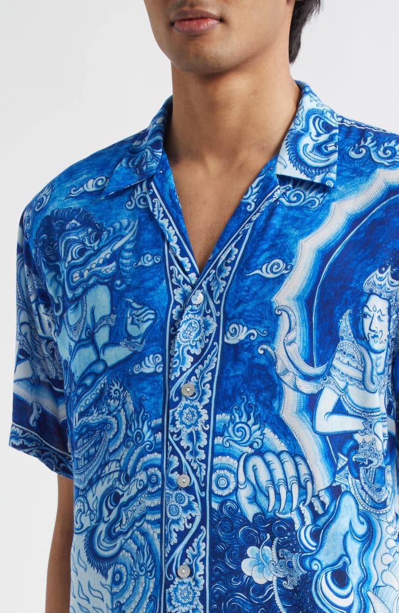 ENDLESS JOY Gajah Wakta Button-Up Shirt, Alternate, color, Blue/ White