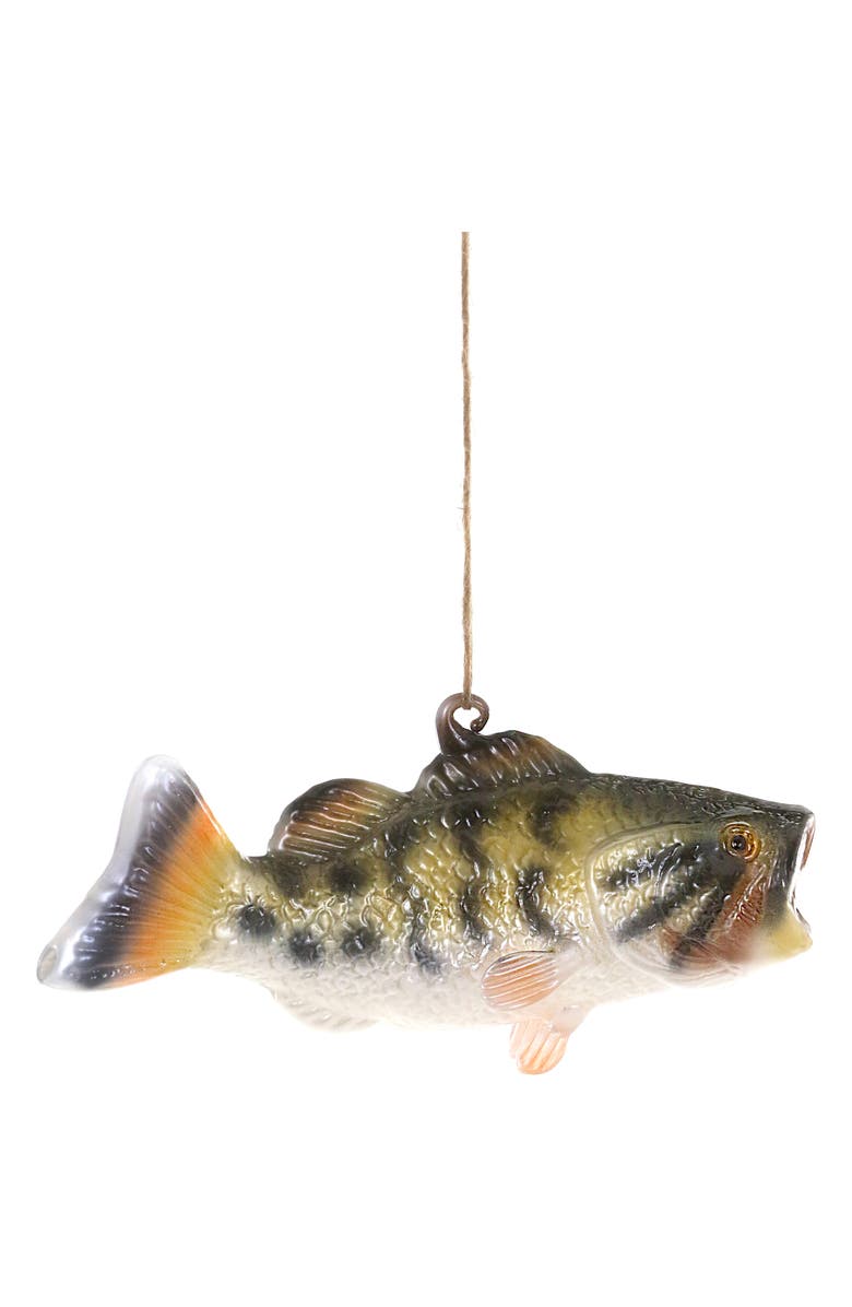 Cody Foster & Co. Large Mouth Bass Glass Ornament, Main, color, Green Multi