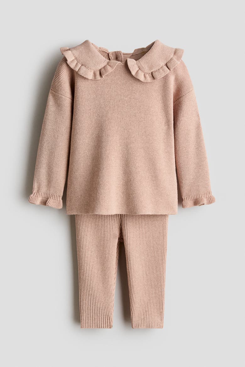 2-piece Rib-knit Cotton Set, Alternate, color, Light dusty pink