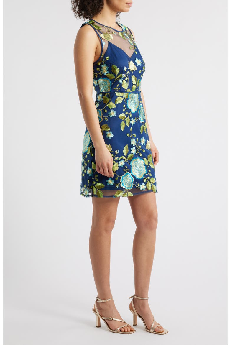 Embroidered Floral Mesh Minidress, Alternate, color, LIME/ BLUE