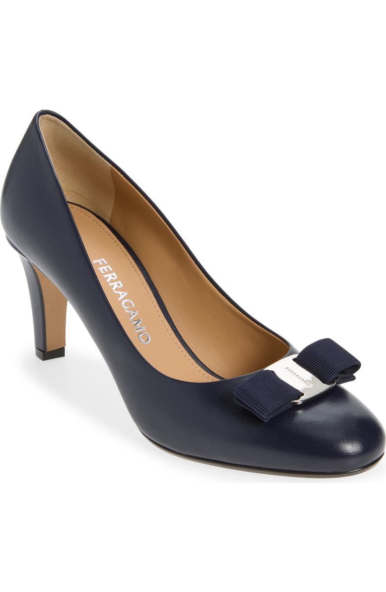 FERRAGAMO Carla Bow Pump, Main, color, Navy Biscotto