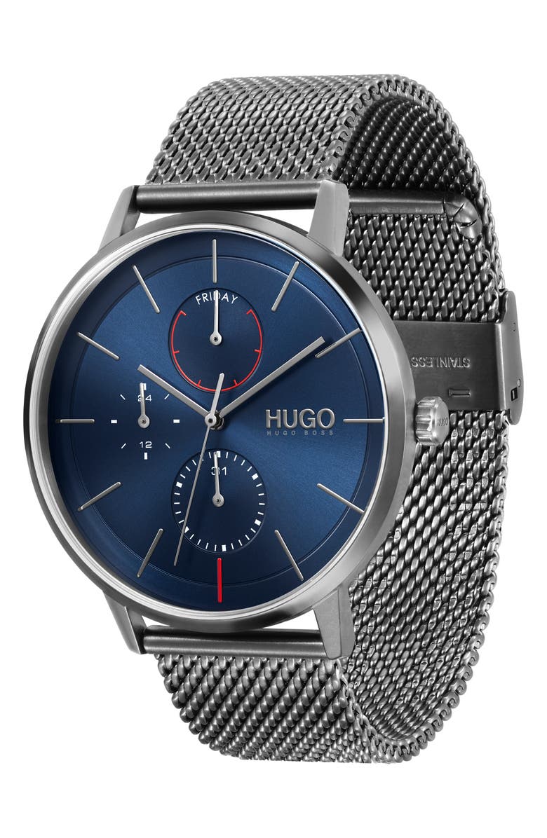 BOSS Exist Multifunction Mesh Strap Watch, 43mm, Alternate, color,