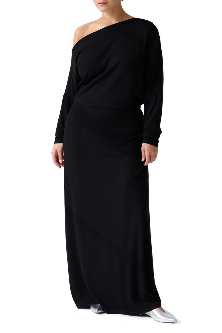 Amia One-Shoulder Long Sleeve Jersey Maxi Dress, Alternate, color, BLACK