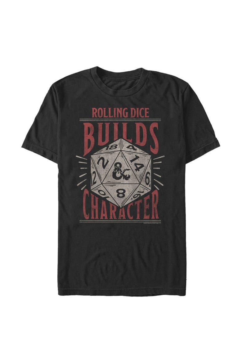 Men's Dungeons & Dragons Rolling Dice Builds Character  Graphic T-Shirt, Main, color, Black