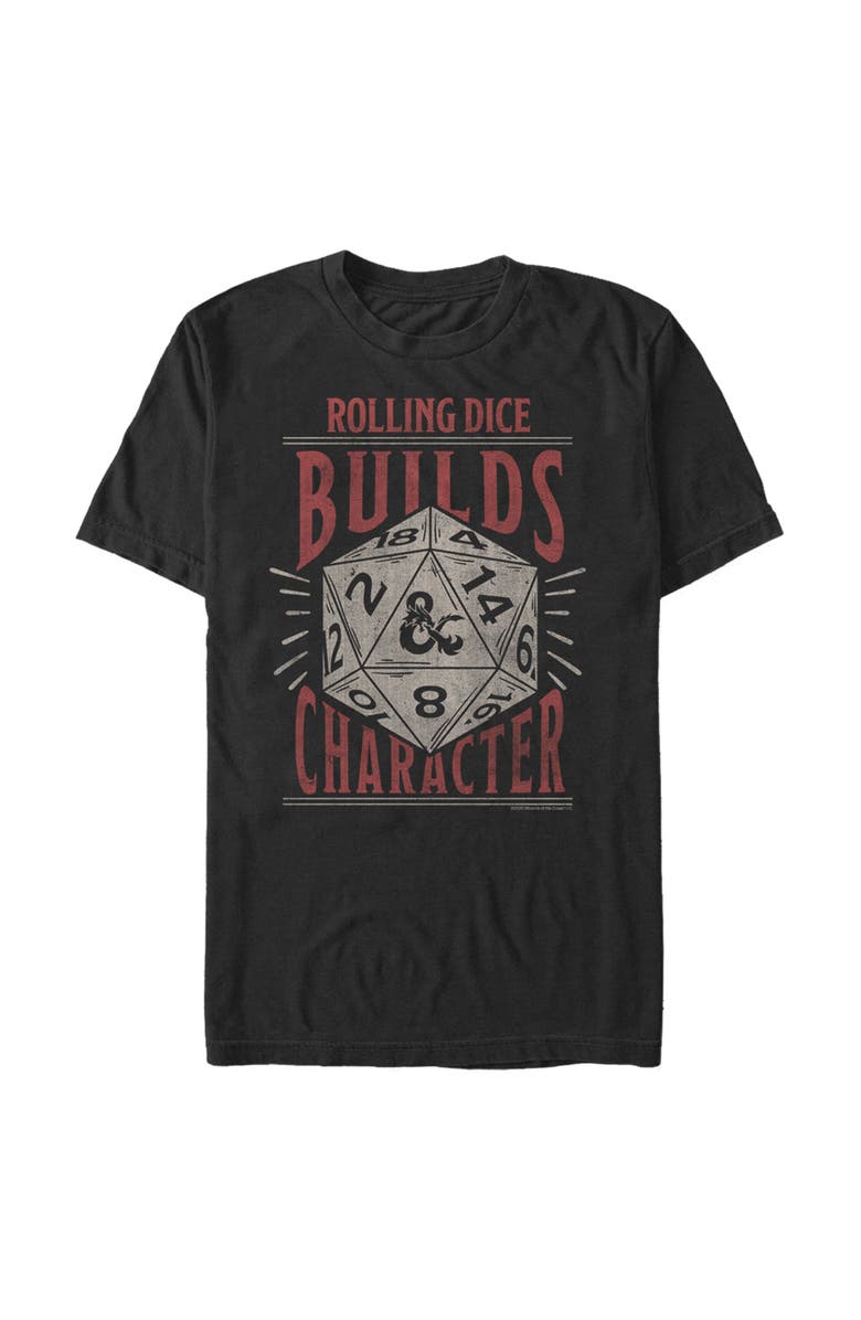 Dungeons & Dragons Men's Dungeons & Dragons Rolling Dice Builds Character  Graphic T-Shirt, Alternate, color, Black