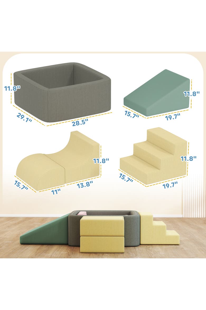 7-Piece Modular Foam Baby Climbing Blocks with 28D High-Density Foam, Corduroy Covers, Indoor Activity Set for 3-6, Multicolor, Alternate, color, Multicolor