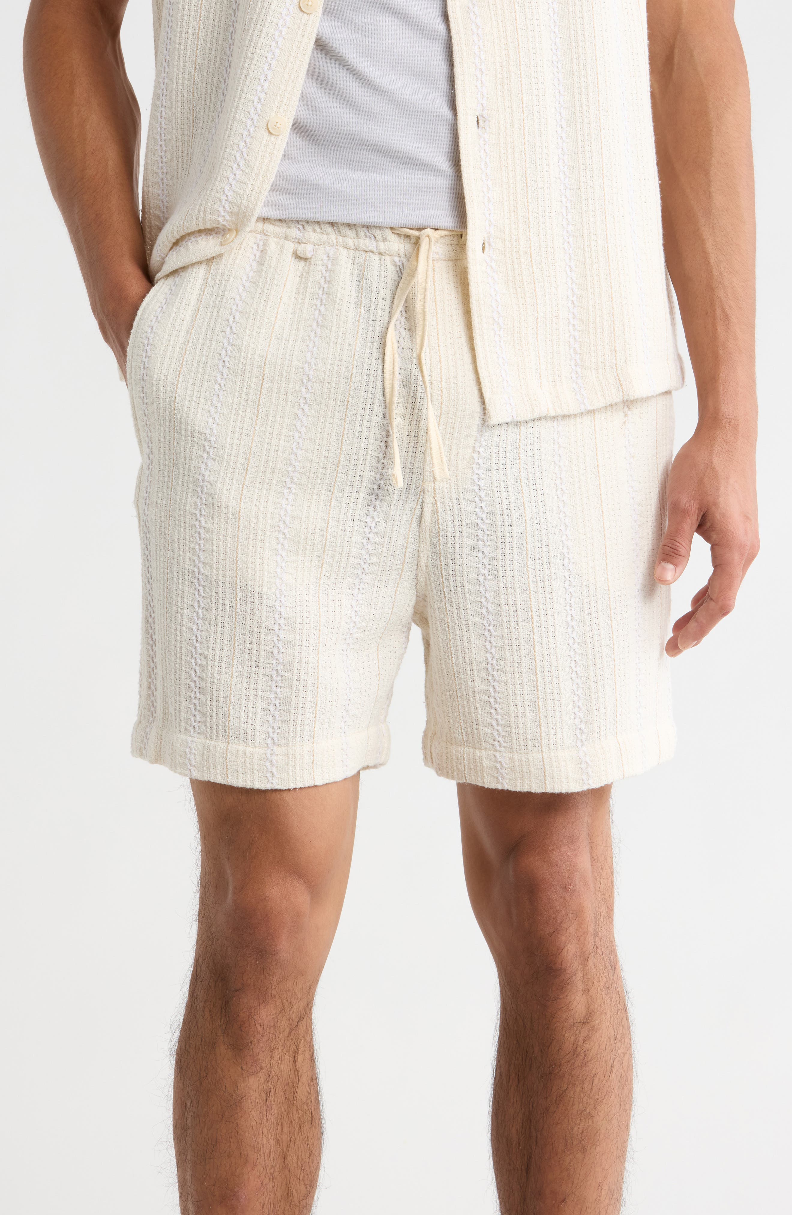 DENIM AND FLOWER Textured Vertical Stripe Shorts
