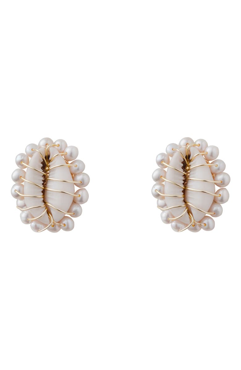 Éliou Ava Shell & Freshwater Pearl Clip-On Earrings, Main, color,