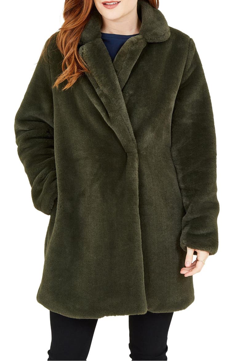 Faux Fur Coat, Alternate, color, Khaki