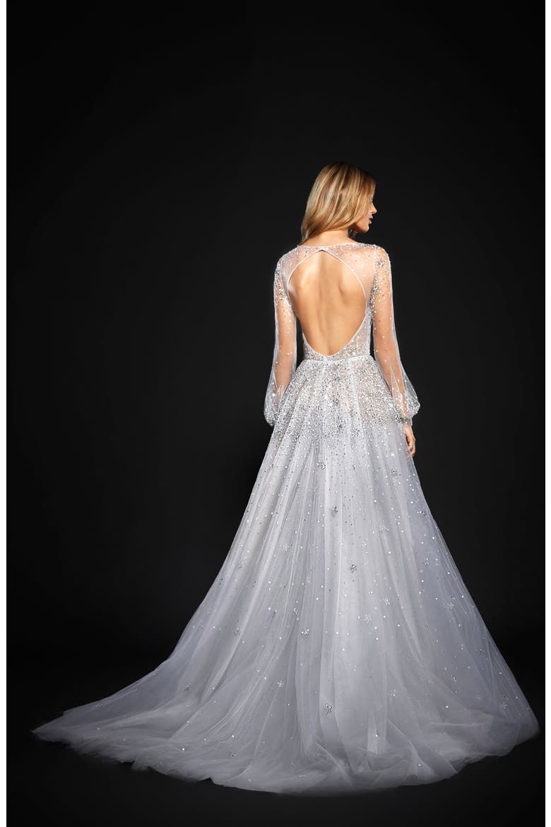 Lumi Embellished Long Sleeve Tulle Ballgown, Alternate, color, BLUEMOON