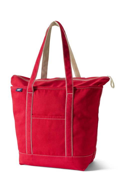 Lands' End Zip Top Long Handle Canvas Tote Bag In Red