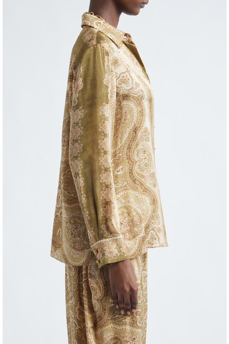 Luna Paisley Print Silk Satin Button-Up Shirt, Alternate, color, OLIVE PERLA PAISLEY