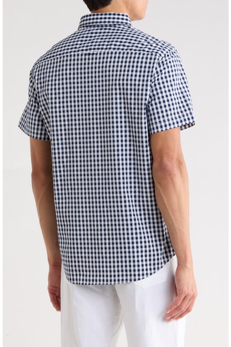 Gingham Short Sleeve Button-Down Shirt, Alternate, color, NAVY