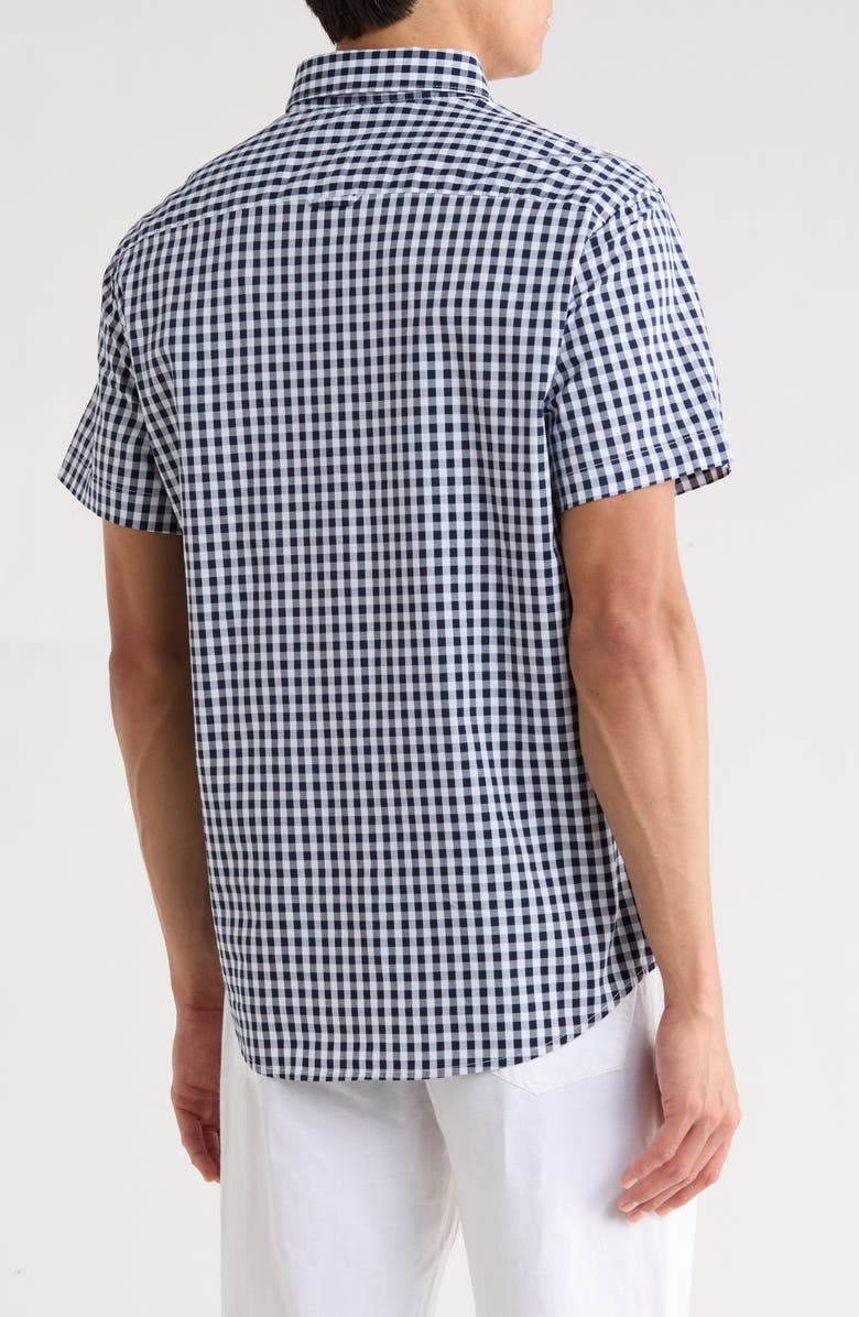 DENIM AND FLOWER Gingham Short Sleeve Button-Down Shirt, Alternate, color, Navy
