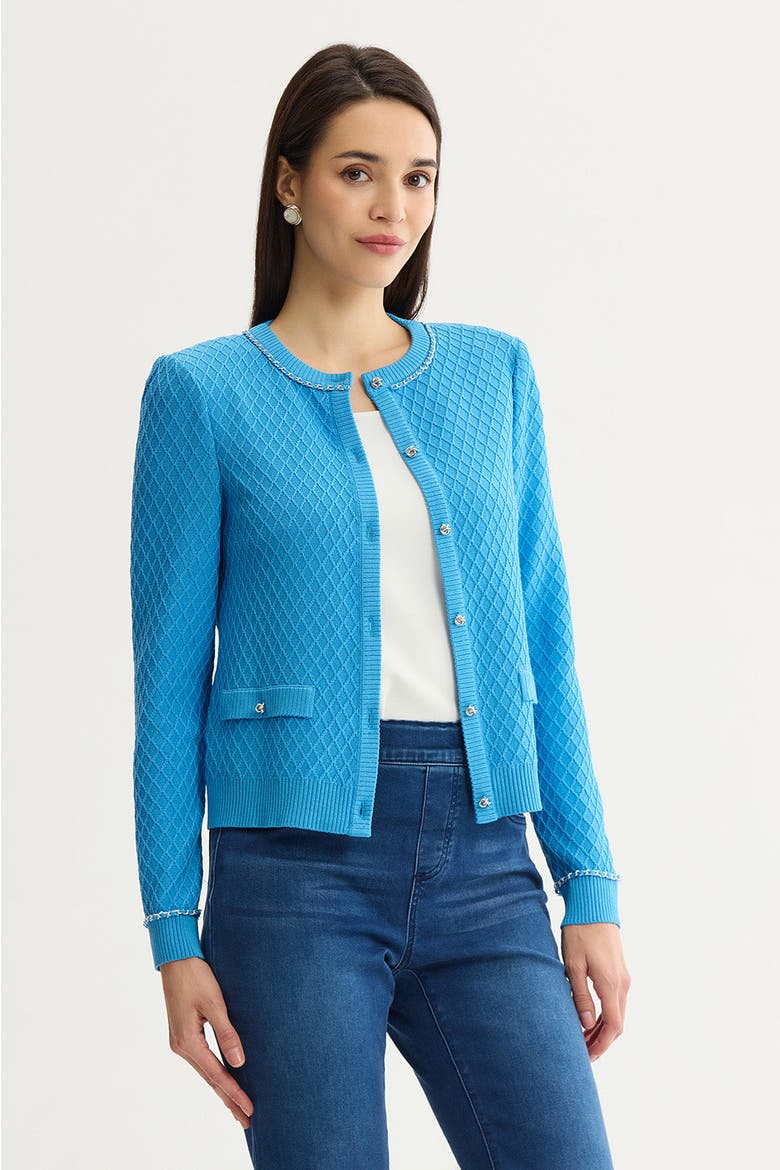 Raised Diamond Ribbed Knit Cardigan, Alternate, color, Tranquil Blue