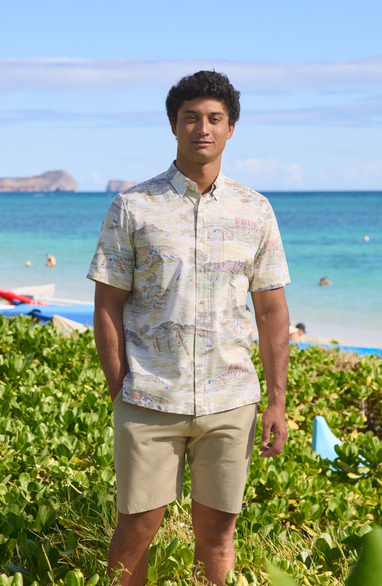 Reyn Spooner Waikiki Nostalgia Short Sleeve Cotton Blend Button-Down Shirt, Alternate, color, Sunset