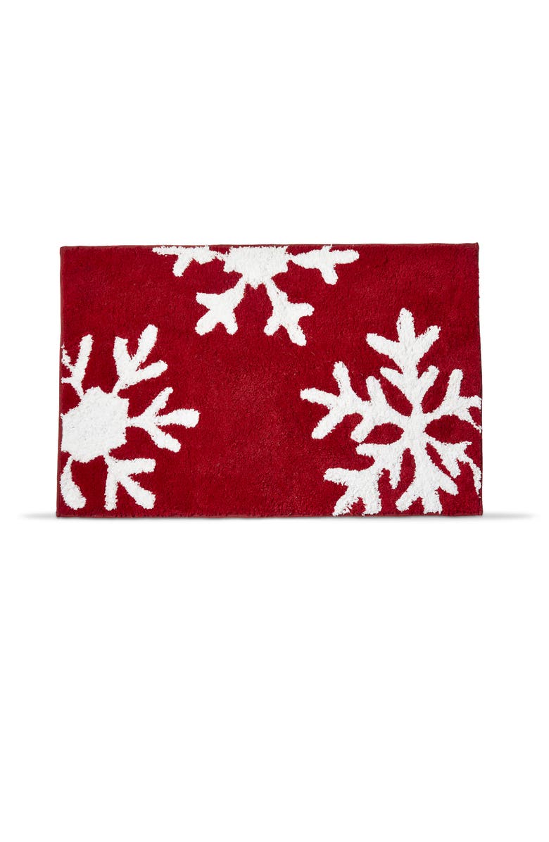 tag Snowflake Christmas Rug Door Mat Red Multi Cotton Washable, Main, color, 