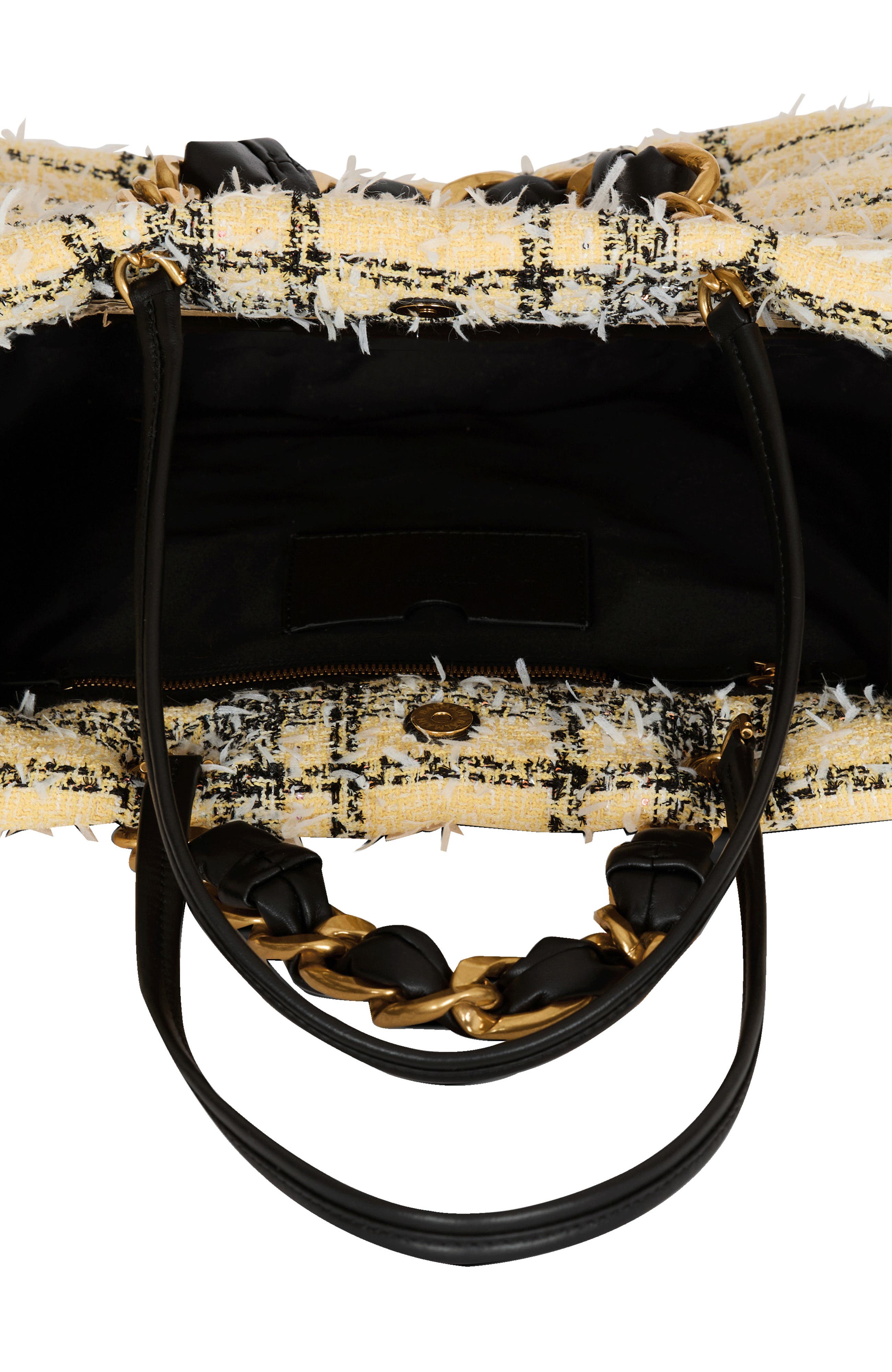 Balmain Plaid tweed 1945 tote bag, Alternate, color, Yellow