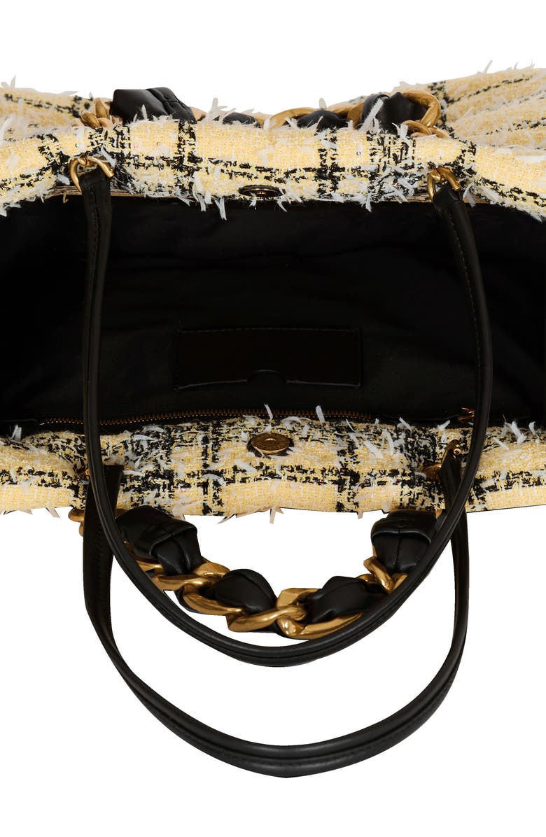 Balmain Plaid tweed 1945 tote bag, Alternate, color, Yellow