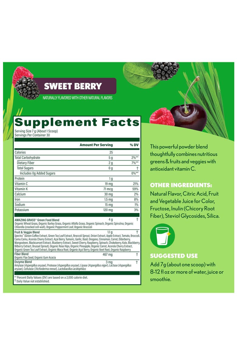 Greens Blend Powder with Organic Spirulina, Beet Root, Elderberry, Bilberry, Prebiotics and Probiotics, Alternate, color, None