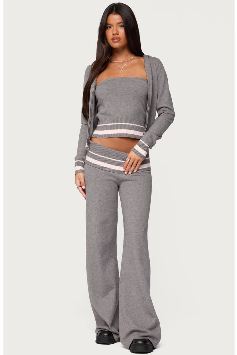 Kaliya Stripe Front Zip Sweater Hoodie, Alternate, color, GRAY-MELANGE