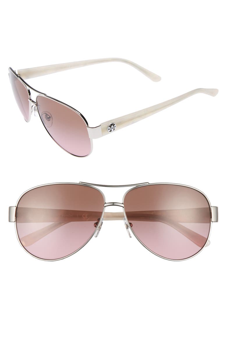 60mm Aviator Sunglasses, Main, color, SILVER