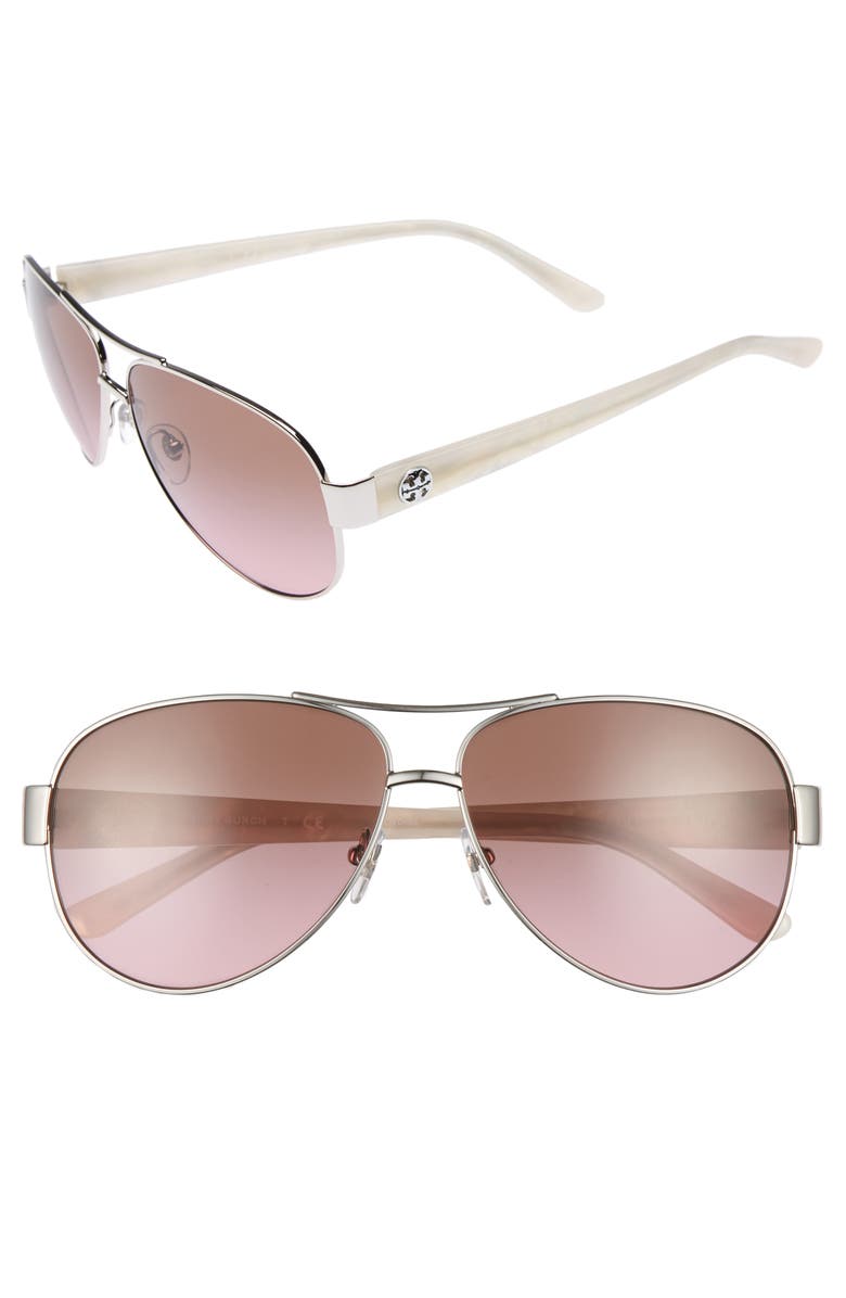 Tory Burch 60mm Aviator Sunglasses, Main, color, 