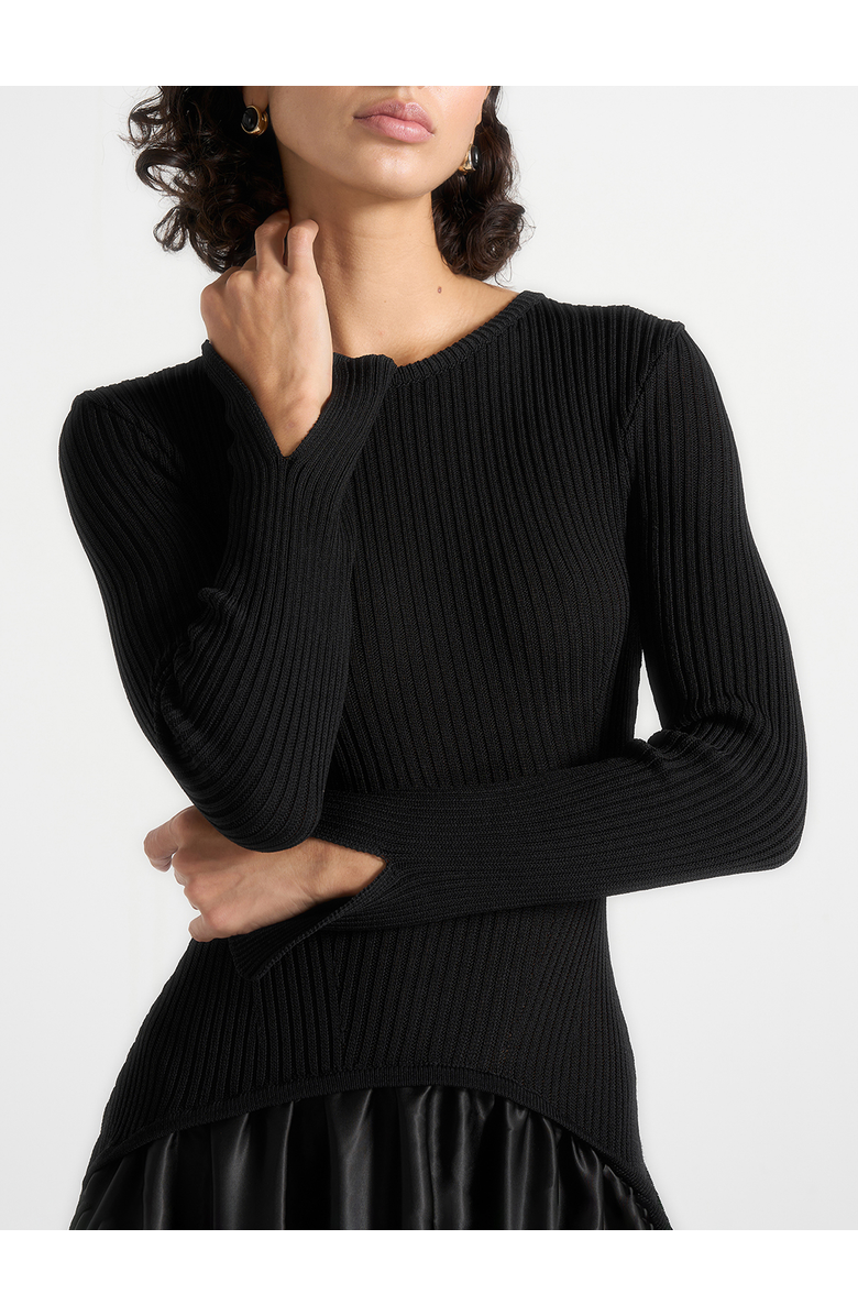 Manière De Voir Adeline Knit & Satin Curved Hem Maxi Dress, Alternate, color, Black