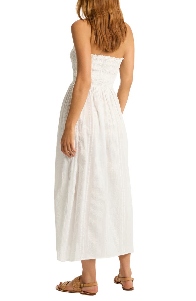 Sea Level Heatwave Strapless Cotton Cover-Up Dress, Alternate, color, White