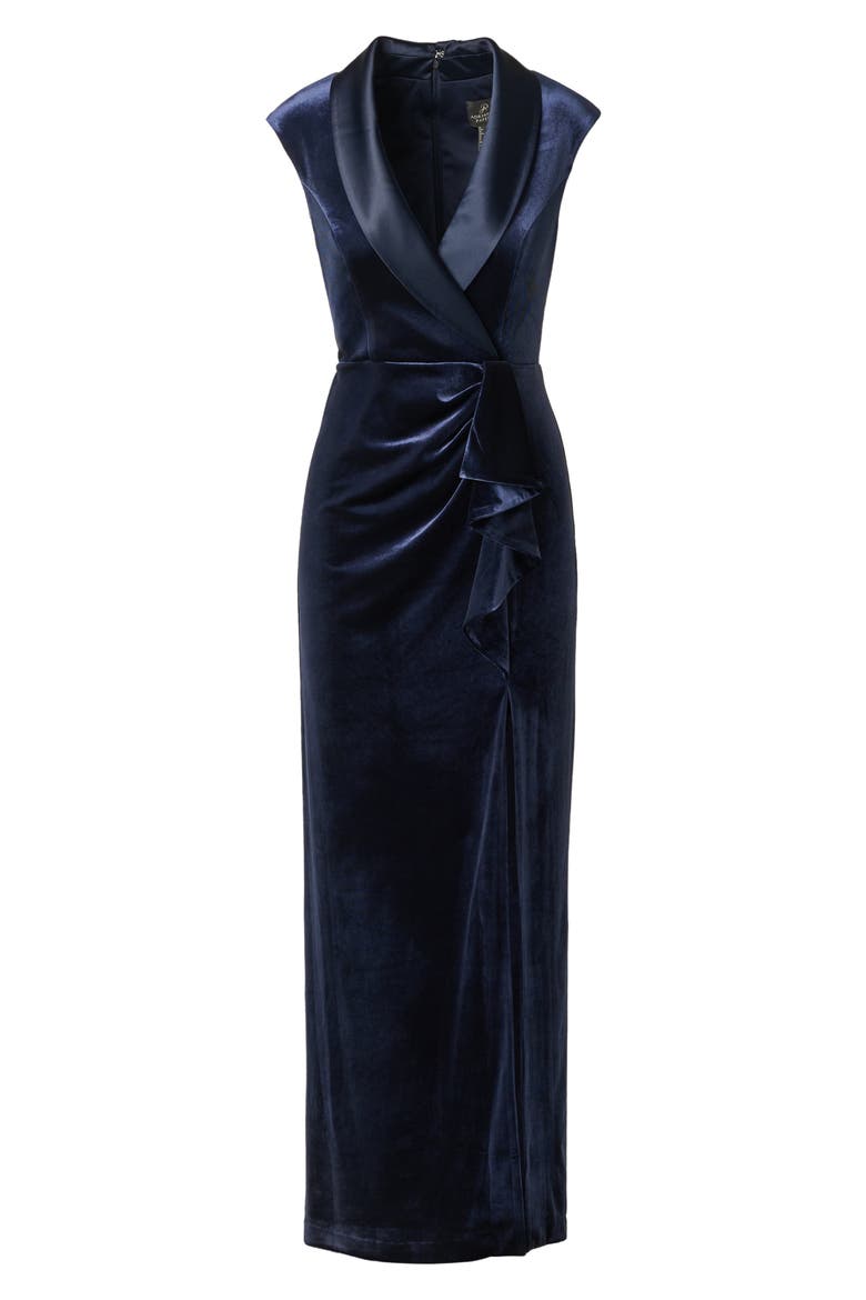 Velvet Tuxedo Gown, Alternate, color, MIDNIGHT