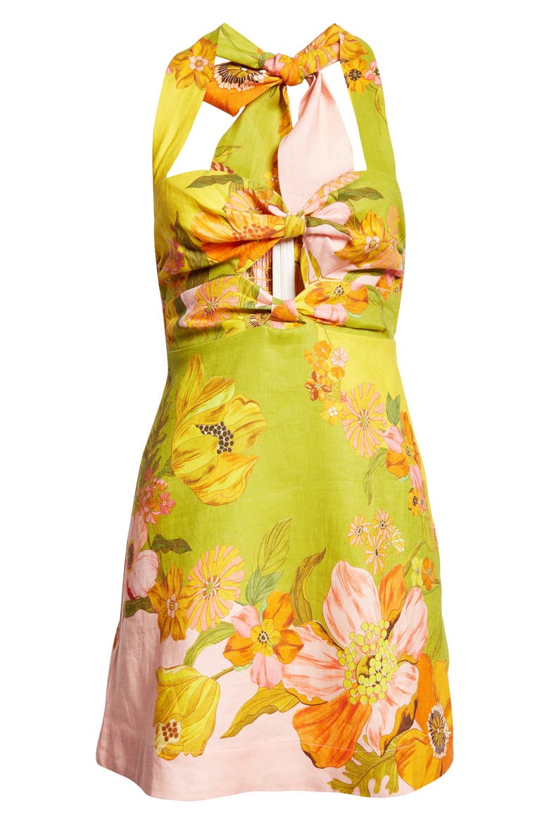 Silas Floral Print Linen Halter Minidress, Alternate, color, MULTI GREEN