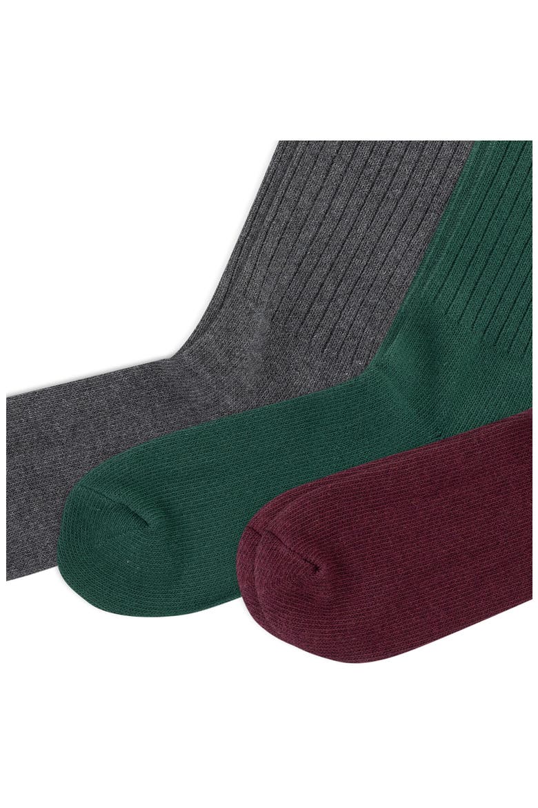 Assorted 3-Pack Ribbed Cotton Blend Crew Socks, Alternate, color, BURGUNDY/ GREEN/ GREY