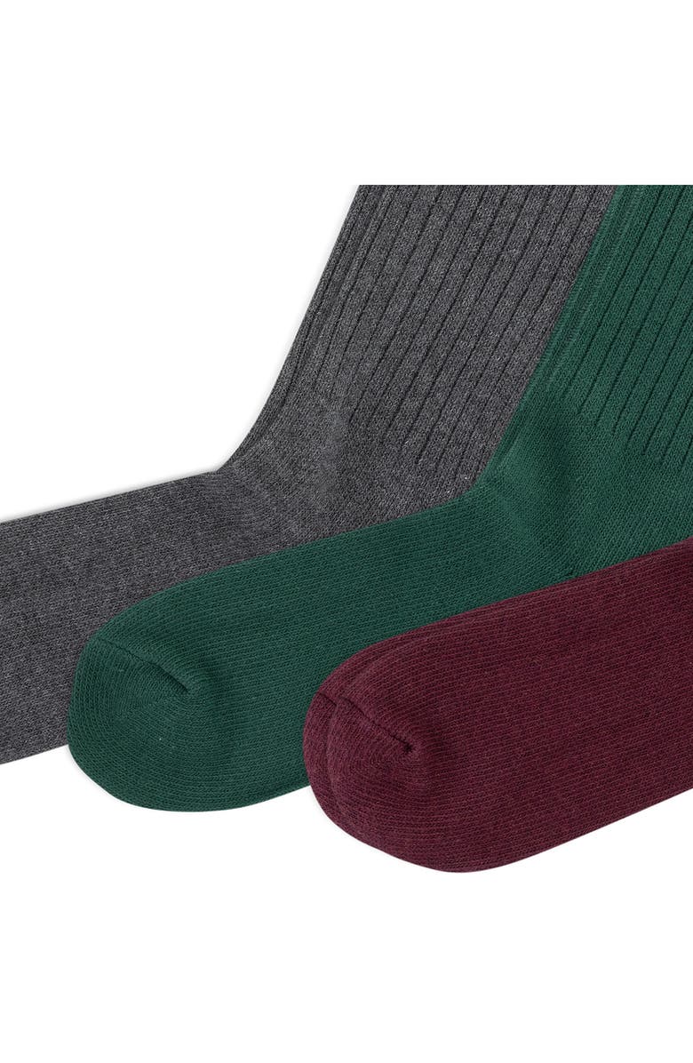 Polo Ralph Lauren Assorted 3-Pack Ribbed Cotton Blend Crew Socks, Alternate, color, Burgundy/ Green/ Grey