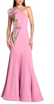Mac Duggal One Shoulder Floral Detail Crepe A Line Gown