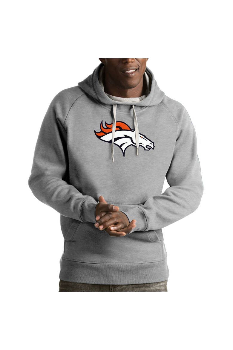 Men's Antigua Heather Gray Denver Broncos Victory Pullover Hoodie, Main, color, Heather Gray