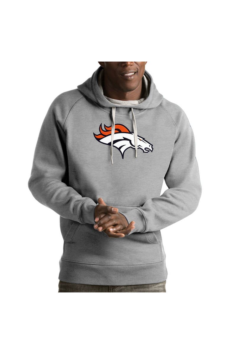 ANTIGUA Men's Antigua Heather Gray Denver Broncos Victory Pullover Hoodie, Main, color, Heather Gray