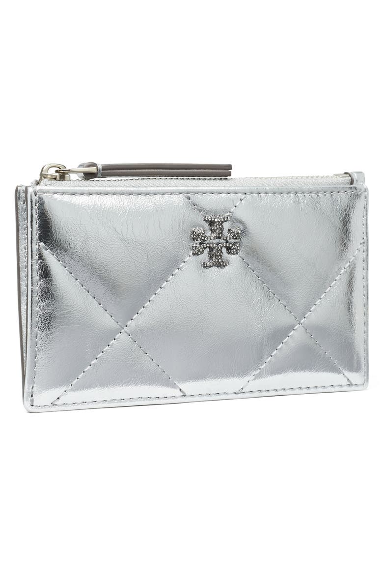 Kira Diamond Quilted Leather Zip Wallet, Alternate, color, SILVER