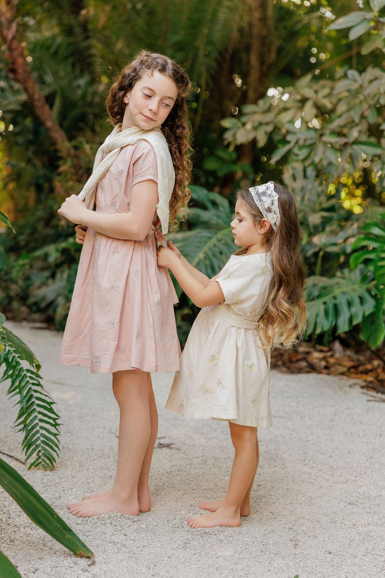 Looms Holland Collection - Girls Embroidered Floral Short Sleeve Dress, Alternate, color, Ivory