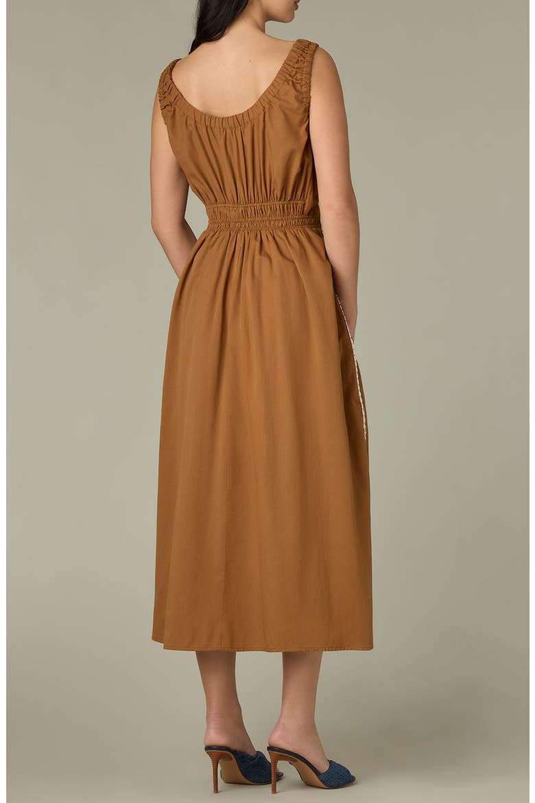 Smocked Waist Sleeveless Midi Dress, Alternate, color, BUTTER TOFFEE