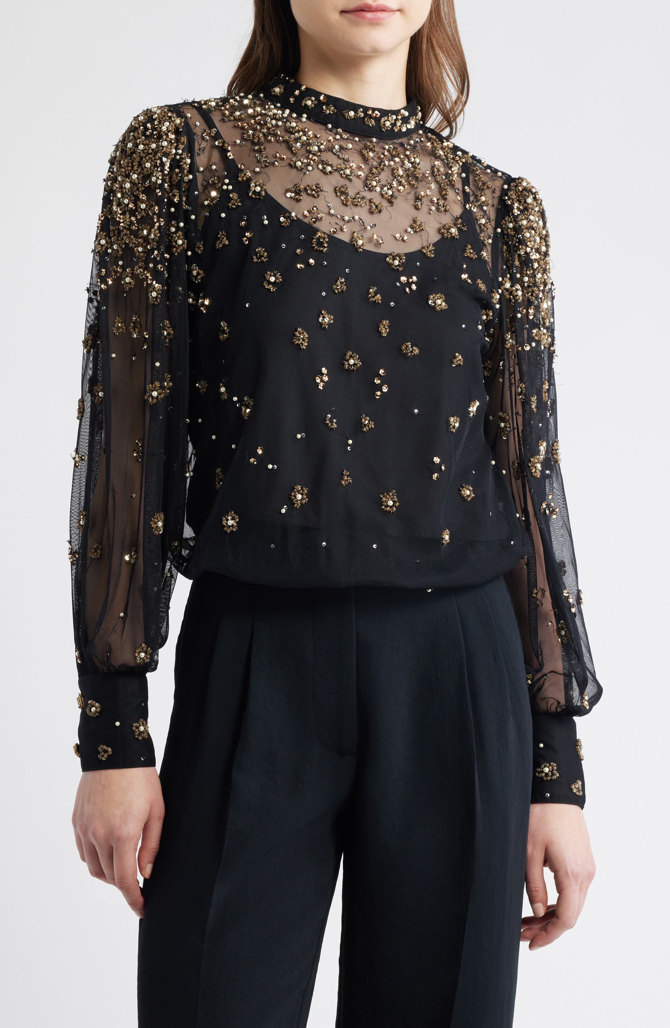 FARM Rio Embroidered Tulle Bubble Top